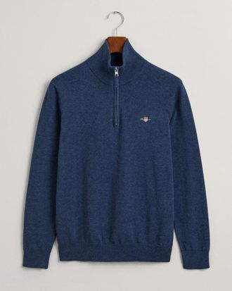 GANT Mens Classic Cotton Half zip Jumper - Dark Blue - Size X-Large