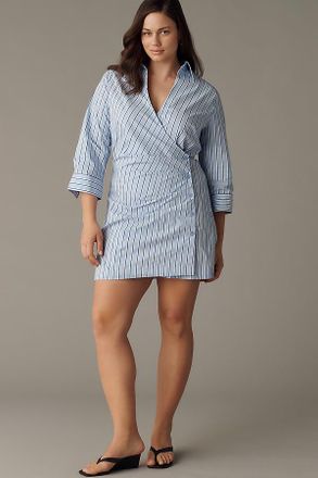 Maeve Stretch Poplin Wrap Mini Shirt Dress