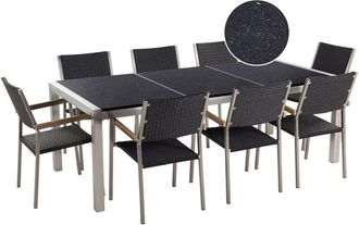 Beliani Garden Dining Set 8 Seater GROSSETO Triple Plate Granite Polished Black