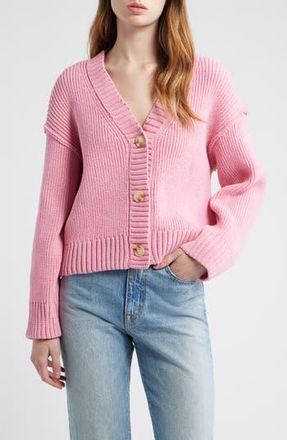 All in Favor Relaxed Chenille V-Neck Cardigan in Pink at Nordstrom Rack, Size Medium