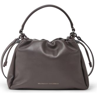 Brunello Cucinelli Small Soft Leather Mellow Bucket bag in Brown at Nordstrom