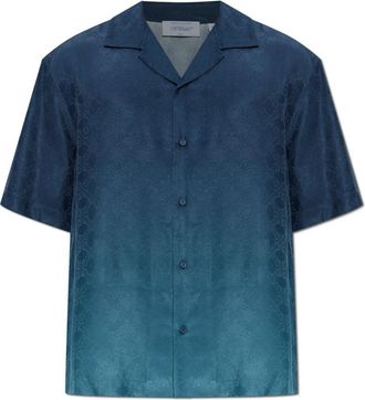 Off-white Arrow Monogram Jacquard Bowling Shirt - Heren - Korte mouwen Overhemden - Blauw - M - Overhemden
