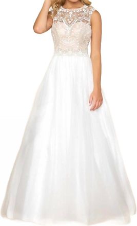 Mac Duggal Lace And Tulle Ball Gown In Ivory/nude
