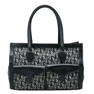Dior Black Gray Canvas Leather Handbag Tote Bag (Pre-Owned)
