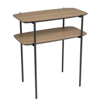 Macabane Mesa auxiliar doble, tablero color moca, patas de metal negro