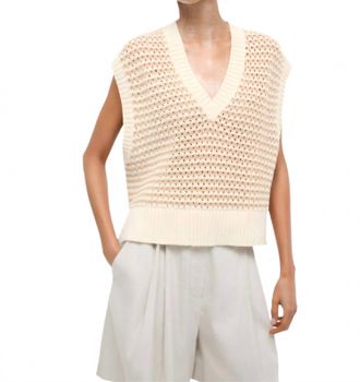 Staud Americana V-Neck Sweater In Breeze Creme