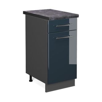 Vicco Mueble Bajo De Cocina Fame-line, Azul Oscuro Alto Brillo, 40 Cm, Et Antracita Vicco