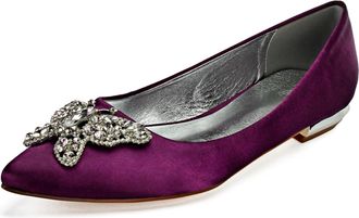 Generic Womens Wedding Flats Satin Bridal Pointed Toe Bridesmaids Shoes Prom Party Dress Flat 2Cm,Purple,10 UK