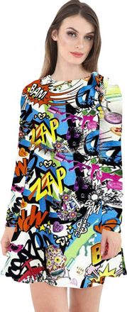 Generic AA Essential Womens Ladies Plain Jersey Bang Tartan Print Long Sleeve Party A Line Skater Flared Swing Dress Tee Top (Bang Print, 12-14)