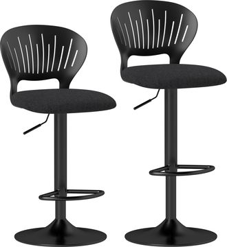 OEM Juego De 2 Taburetes De Bar Giratorios En 360&deg; Regulables En Altura De 84-105 Cm Respaldo Hueco Reposapi&eacute;s Negro