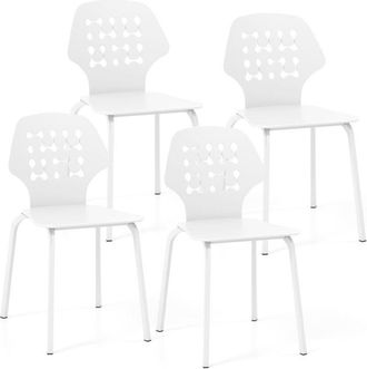 Costway Pack de 4 Sillas de Comedor, Silla de Cocina de Metal, Juego de 4 Sillas Modernas con Respaldo Hueco para Cocina, Comedor, salón, Oficina, Dormitorio