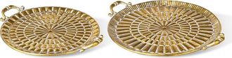 Glitzhome Set of 2 Round Metal Gold Embossed Decorative Tray with Handles at Nordstrom