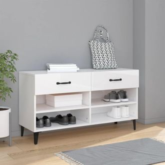 vidaXL Vidaxl - Mueble Zapatero Madera Contrachapada Blanco Brillo 102x35x55 Cm