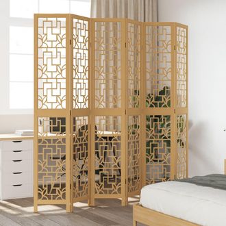 vidaXL Vidaxl - Biombo Separador De 6 Paneles Madera Maciza Paulownia Marr&oacute;n