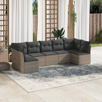 vidaXL Vidaxl - Set De Sof&aacute;s De Jard&iacute;n 7 Piezas Con Cojines Rat&aacute;n Pe Gris