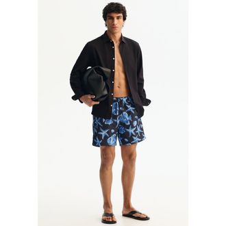 H&M Patterned Swim Shorts in Navy Blue/patterned at Nordstrom, Size X-Large