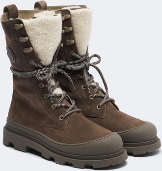 Moncler Vera shearling-trimmed suede lace-up boots