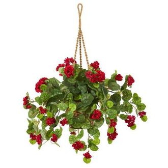 Nearly Natural 27-in Geranium Artificial Plant in Hanging Basket in Red at Nordstrom