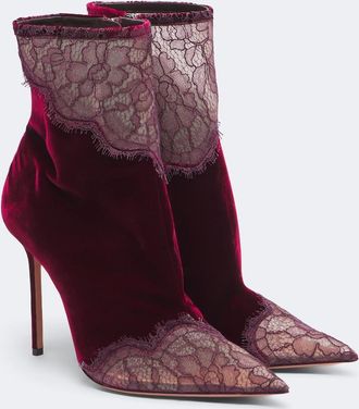 Aquazzura Meadow velvet and lace ankle boots