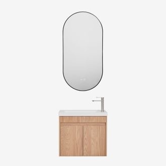 Sklum Conjunto De Mueble De Ba&ntilde;o Suspendido En Madera Con Lavabo Integrado Narek Sklum