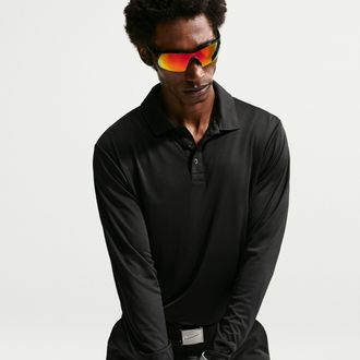 Nike Mens Par Dri-FIT Long-Sleeve Logo Golf Polo in Black | IQ7062-010