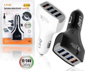 Trade Shop Trade Shop - Caricabatteria De Car Ricarica Veloce 4 Porte Usb 5v 9v 12v 24v 7.2a 36w C-9v36