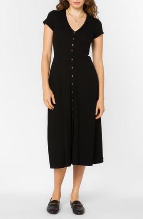 Velvet Heart Short Sleeve Button Front Ribbed Midi Dress in Black at Nordstrom Rack, Size Medium