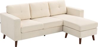HOMCOM Homcom Sof&aacute; Chaise Longue Reversible, Sof&aacute; Esquinero En Forma De L De 3 Plazas, Tapizado En Pana, Marco De Acero, 192x137x84 Cm, Crema