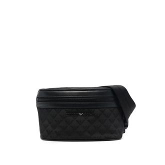 Emporio Armani Nylon Belt Bag with All-over Jacquard Eagle - male - Emporio Armani - Bum Bags - Black - ONE SIZE - Bags