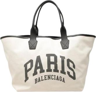 Balenciaga Pre-owned Jumbo Tote L Canvas Leather Tote Bag - Dames - Vintage Shopper - Wit - ONE Size - Leer - Vintage