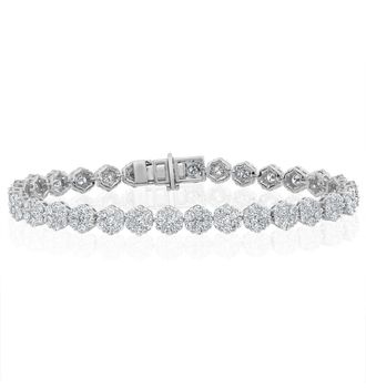 The Diamond Store 7ct Cluster Lab Diamond Tennis Bracelet H/Si Set in 18K White Gold