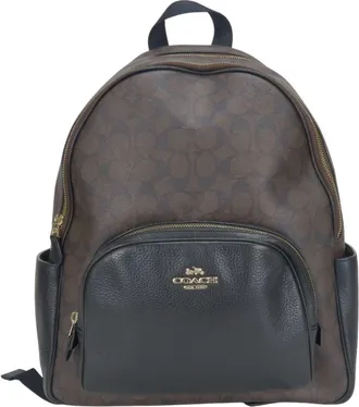 Coach Signature Black Dark Brown Pvc Leather Backpack (Pre-Owned)