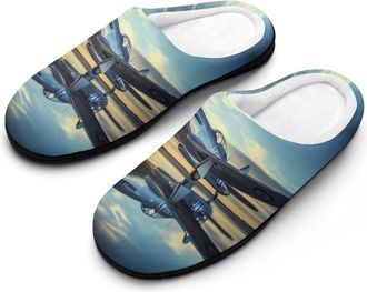 Generic Airplane Vintage Aviation Fighter Womens Slippers Warm House Slippers Indoor House Shoes with Anti-Skid Rubber Sole