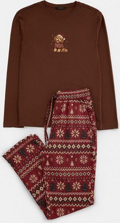 Trendyol MAN Heren Bruin Kerst- Lang, Regular fit Pyjama- Sets