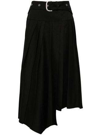 Off-white belted pleated midi skirt - women - Polyester/Viscose - 40 - Black
