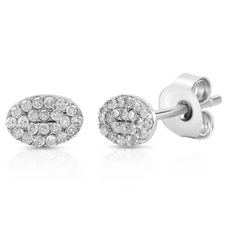 MAX + STONE Solid 10K White Gold 0.15 Carat Oval Real Diamond Cluster Earrings