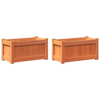 vidaXL Vidaxl - Jardineras De Exterior 2 Uds Madera Maciza De Pino Marr&oacute;n Cera