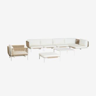 Sklum Conjunto De Jard&iacute;n Con Sof&aacute; Modular Rinconera De 5 Piezas, Mesa De Centro, Puff Y Sill&oacute;n En Acero Roubly Sklum