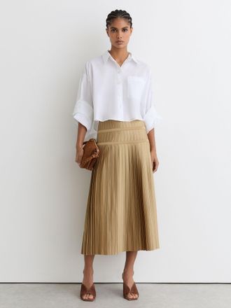 Reiss Gold Pleated Midi Skirt, 16