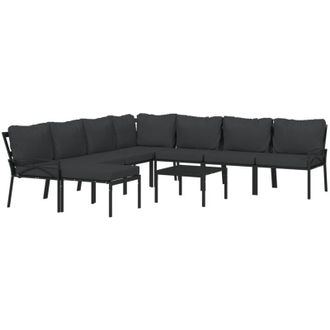 vidaXL Juego De Muebles De Jard&iacute;n 9 Piezas Acero Con Cojines Gris Vidaxl