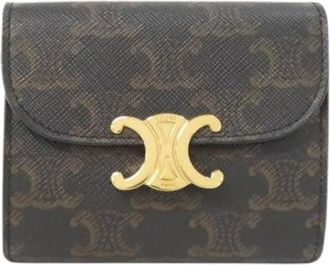 Celine Pre-owned Triomphe Canvas Calf Wallet - Dames - Pre-owned - Bruin - Maat: ONE Size Leer