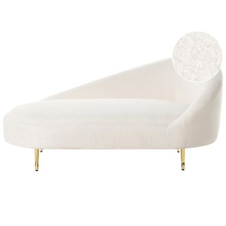 Beliani Chaise Longue Tapicer&iacute;a De Boucl&eacute; Patas Doradas Dise&ntilde;o Moderno Blanco Crema Derecho Valreas