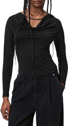 AllSaints Hallie Long Sleeve Cowl Neck Top in Black at Nordstrom, Size 6