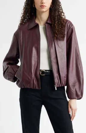 Nordstrom Bubble Hem Leather Jacket in Burgundy Andorra at Nordstrom, Size Xx-Large