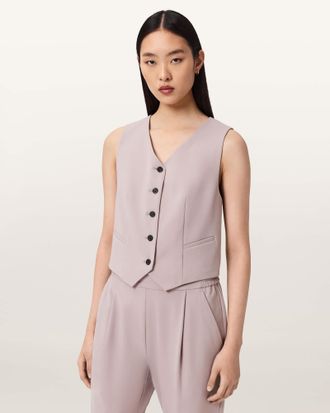 AllSaints Main: 63% Polyester, 33% Viscose, 4% Elastane Aleida Lightweight Tri Waistcoat, Size: UK 14/US 10