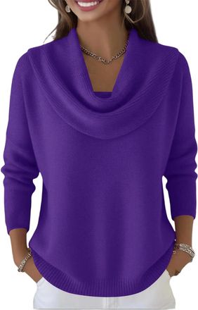 Generic Womens Chunky Knitted Jumper with Cowl Neck and Batwing Sleeves, Soft Turtleneck Pullover Sweater with Pockets, Long Sleeve Casual Winter Warm Knitwea