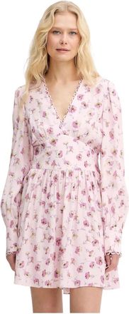 Twinset Kleedjes, Dames, Roze, M, Mini Viscose Jurk met Bloemendruk