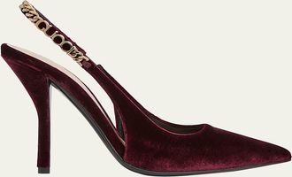 Gucci Signoria Nady Velvet Logo Chain Slingback Pumps
