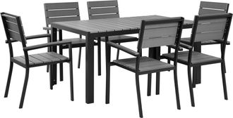 Beliani Set Da Giardino Tavolo A Doghe In Alluminio Grigio E Nero E 6 Sedie Como