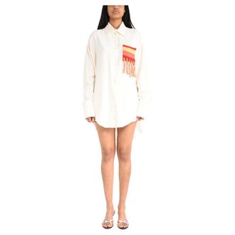 Laneus Shirt Dresses, female, Beige, Size: M Fringed Pocket Shirt